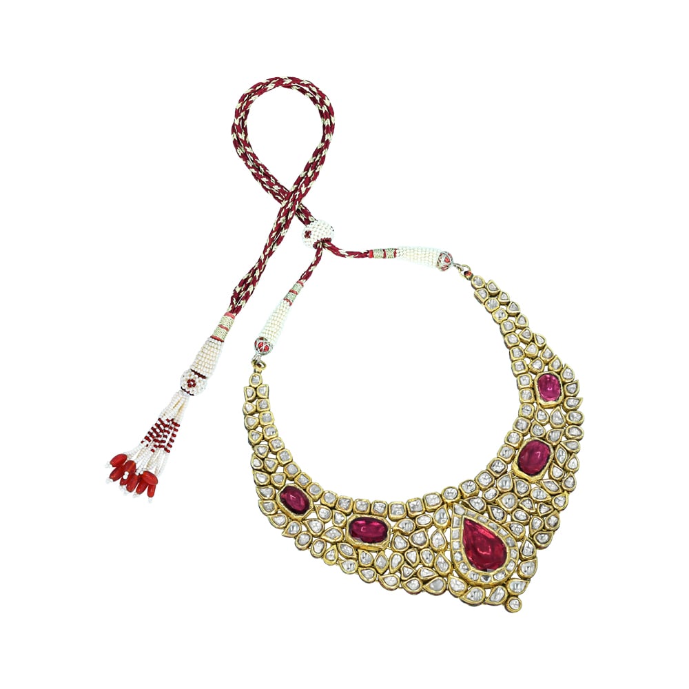 Regal Polki Necklace with Red Stone and Opulent Design